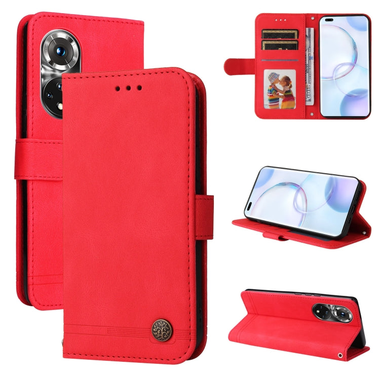 Skin Feel Life Tree Metal Button Leather Phone Case