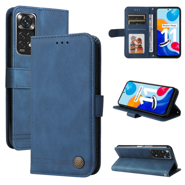 Skin Feel Life Tree Metal Button Leather Phone Case