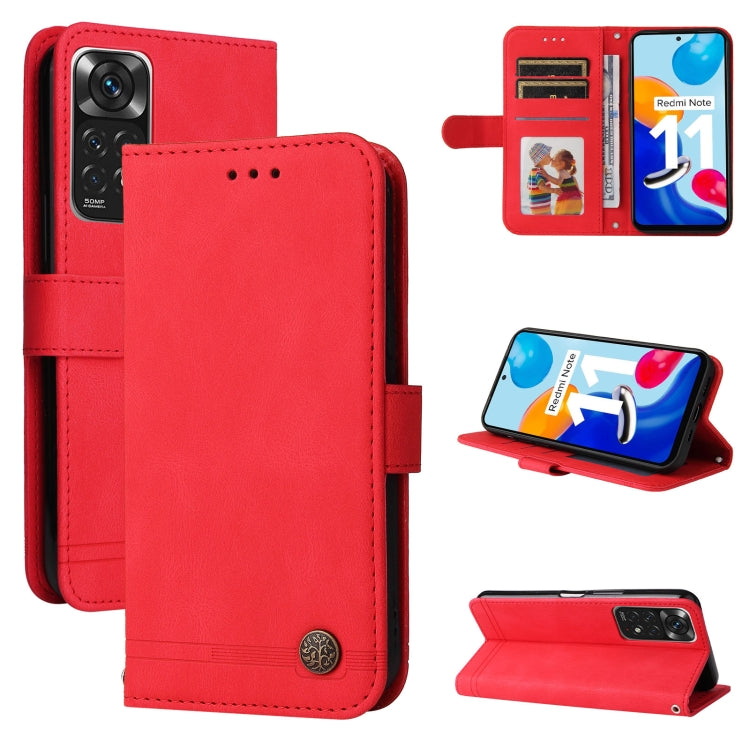Skin Feel Life Tree Metal Button Leather Phone Case
