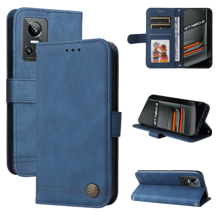 Skin Feel Life Tree Metal Button Leather Phone Case