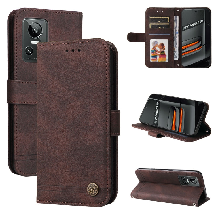 Skin Feel Life Tree Metal Button Leather Phone Case