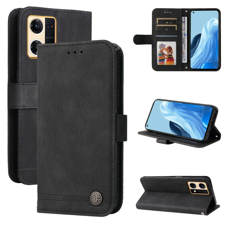 Skin Feel Life Tree Metal Button Leather Phone Case