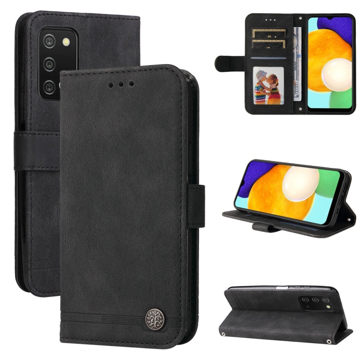 Skin Feel Life Tree Metal Button Leather Phone Case