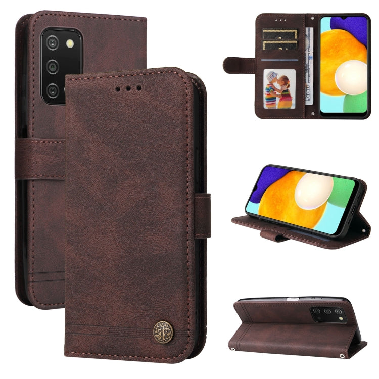 Skin Feel Life Tree Metal Button Leather Phone Case