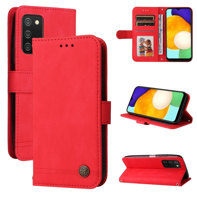 Skin Feel Life Tree Metal Button Leather Phone Case
