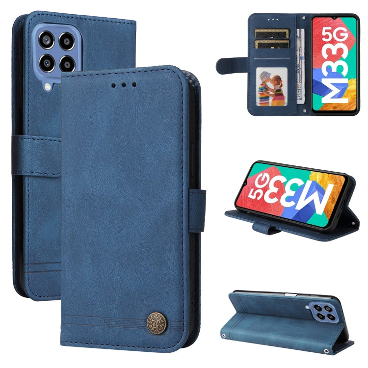 Skin Feel Life Tree Metal Button Leather Phone Case
