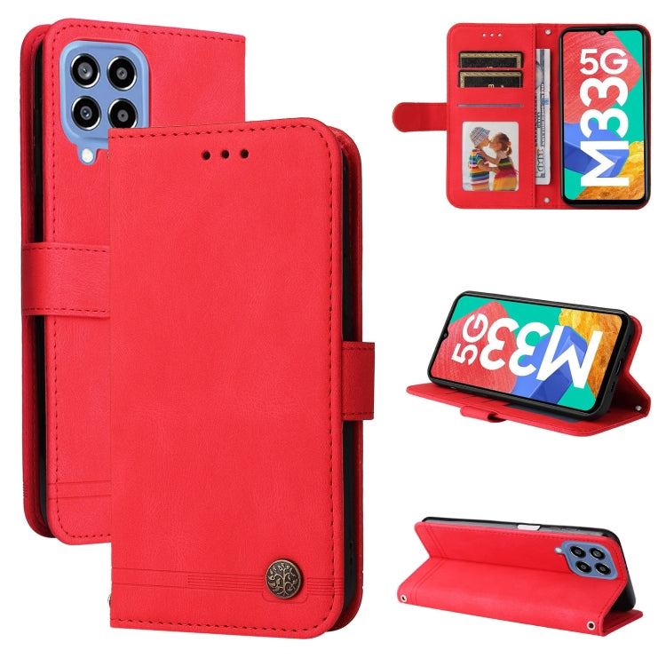 Skin Feel Life Tree Metal Button Leather Phone Case