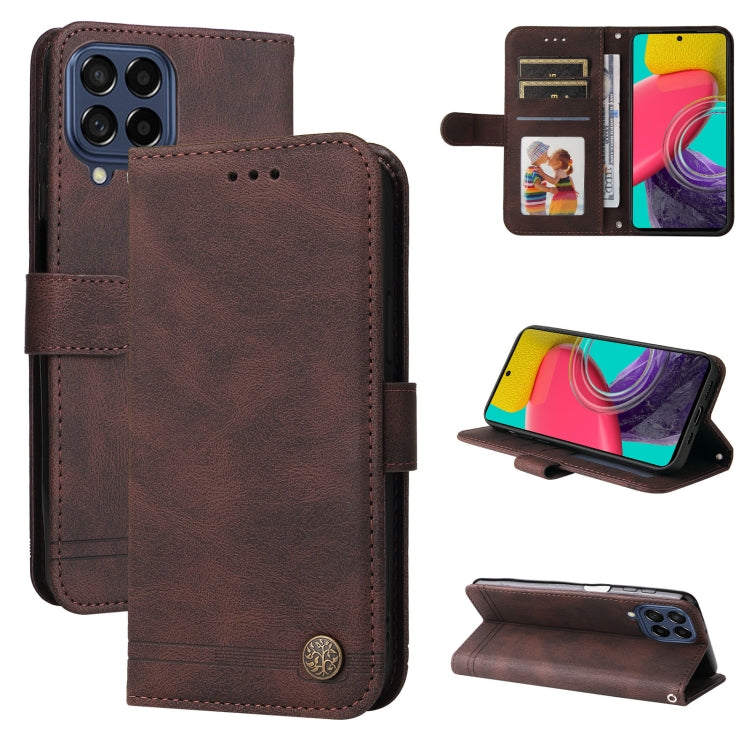 Skin Feel Life Tree Metal Button Leather Phone Case