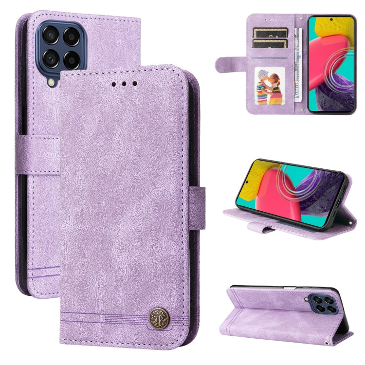 Skin Feel Life Tree Metal Button Leather Phone Case