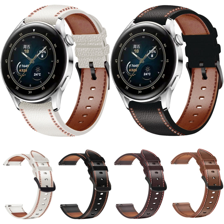 Tricolor Stitching Genuine Leather Watch Band