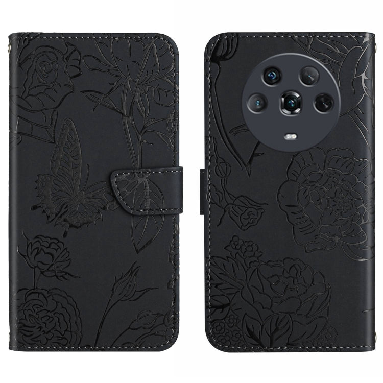Skin Feel Butterfly Peony Embossed Leather Phone Case