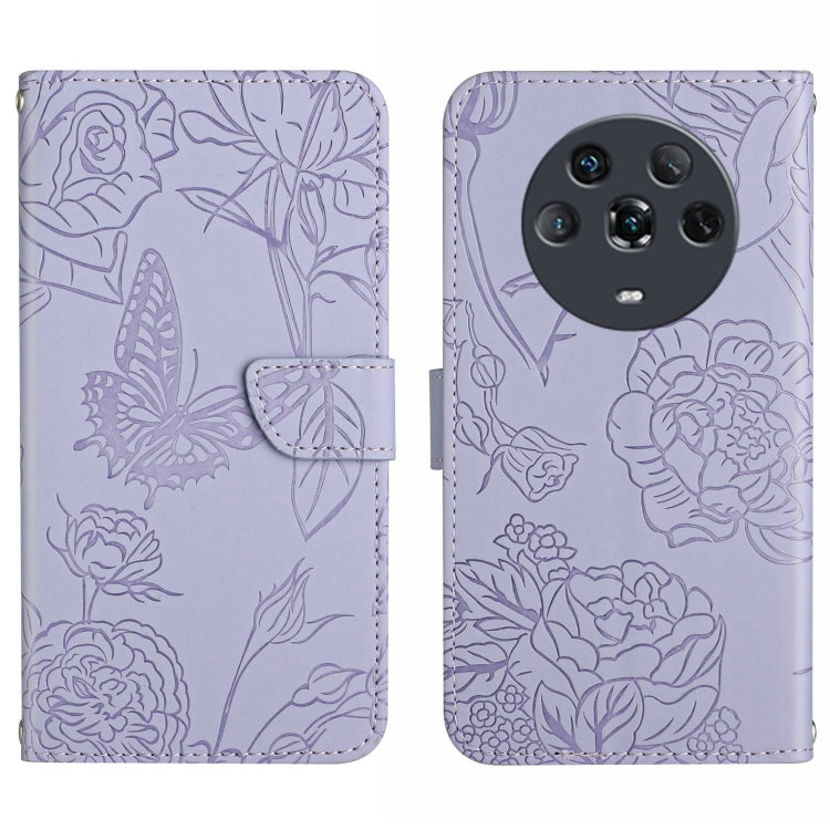 Skin Feel Butterfly Peony Embossed Leather Phone Case