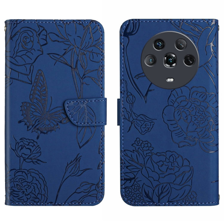 Skin Feel Butterfly Peony Embossed Leather Phone Case