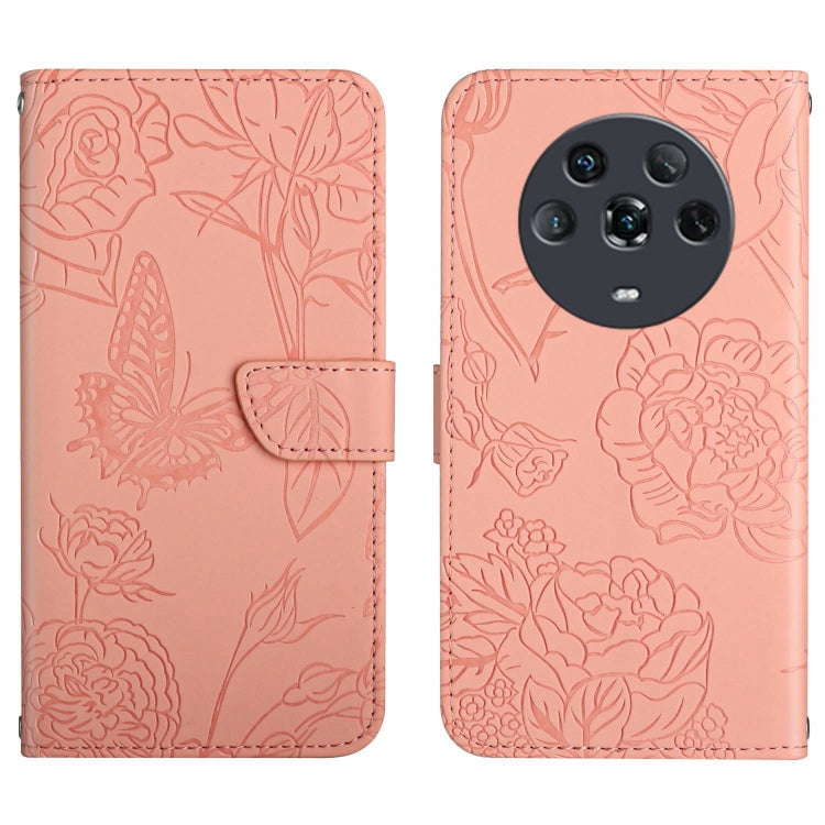 Skin Feel Butterfly Peony Embossed Leather Phone Case