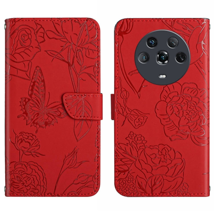 Skin Feel Butterfly Peony Embossed Leather Phone Case