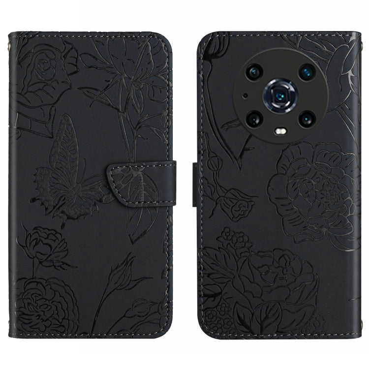 Skin Feel Butterfly Peony Embossed Leather Phone Case