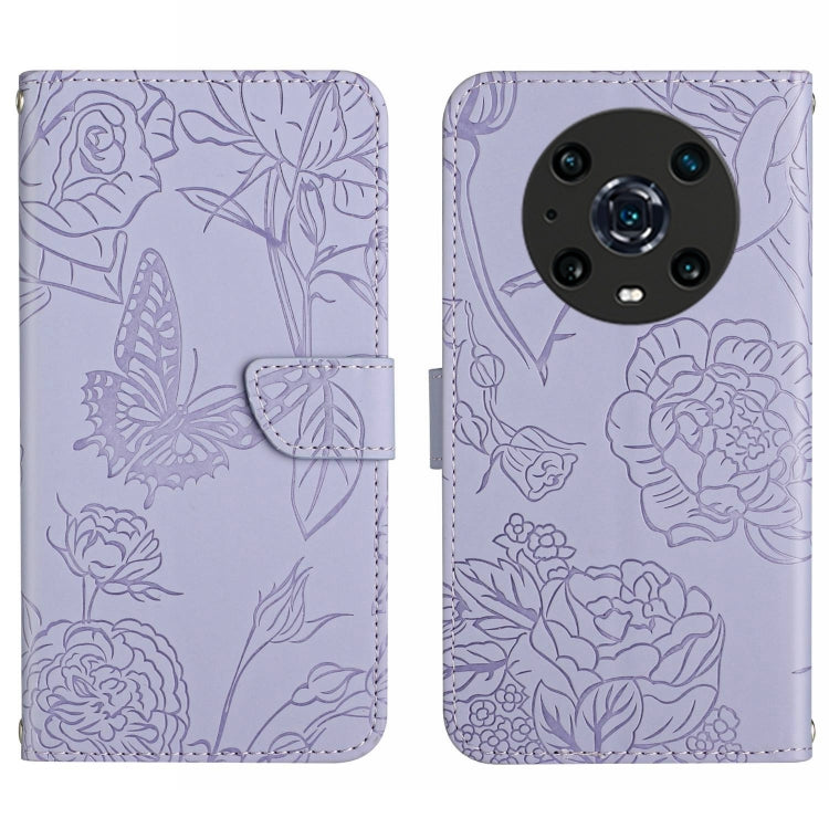 Skin Feel Butterfly Peony Embossed Leather Phone Case
