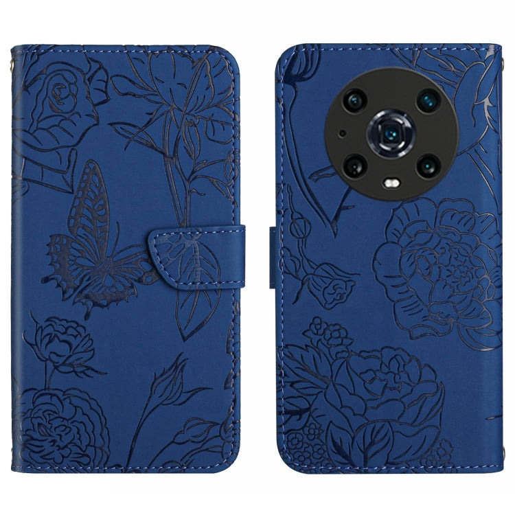 Skin Feel Butterfly Peony Embossed Leather Phone Case