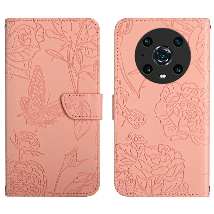 Skin Feel Butterfly Peony Embossed Leather Phone Case