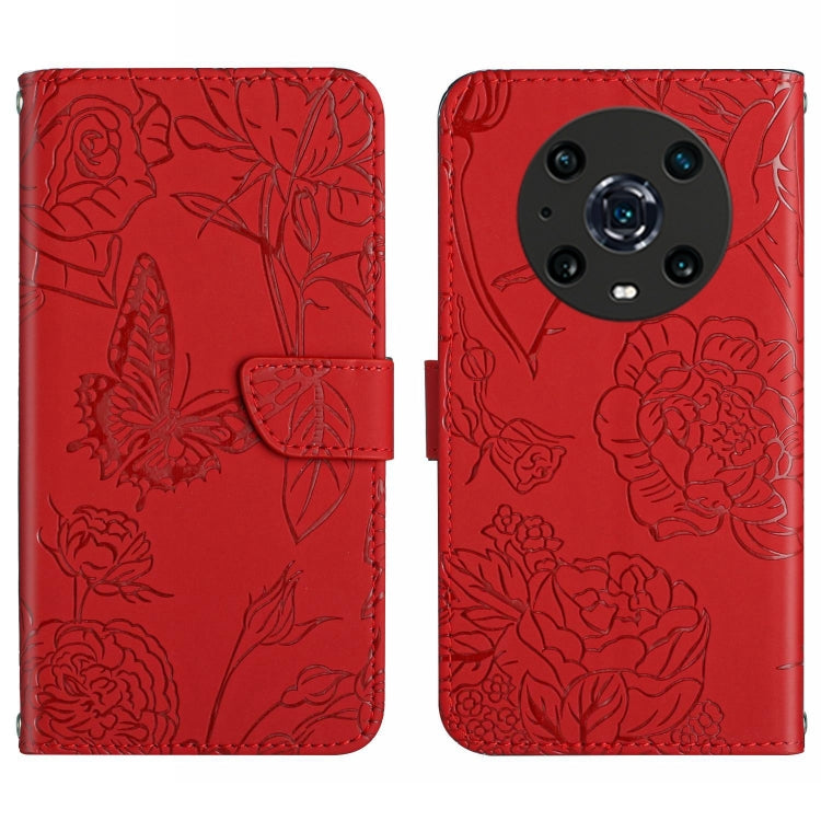 Skin Feel Butterfly Peony Embossed Leather Phone Case