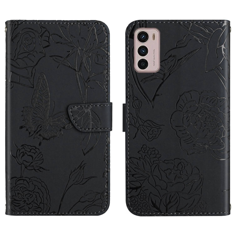 Skin Feel Butterfly Peony Embossed Leather Phone Case