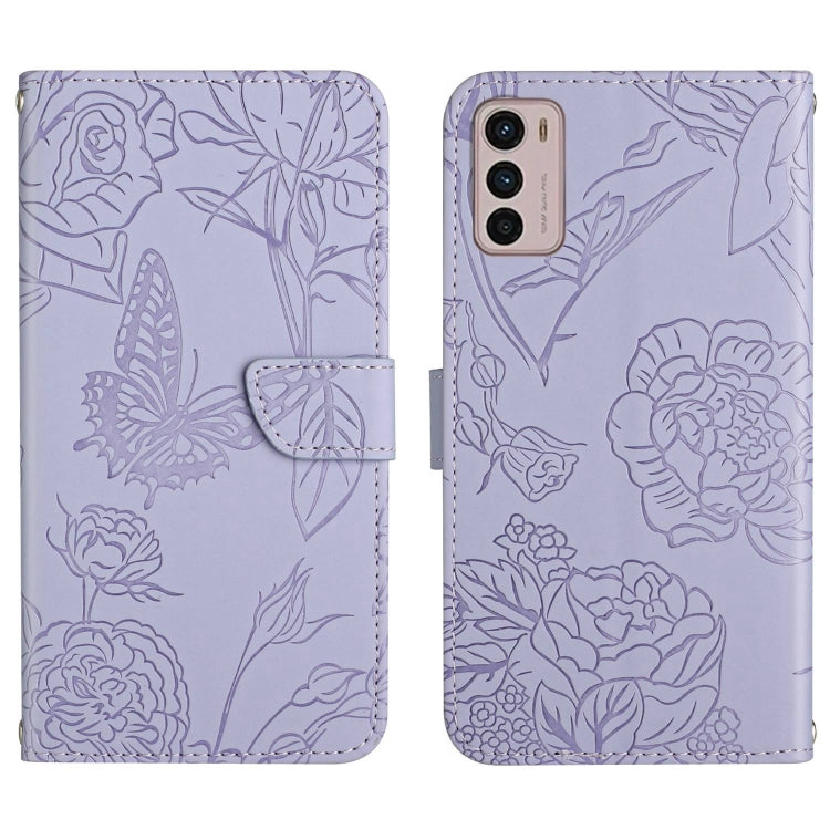 Skin Feel Butterfly Peony Embossed Leather Phone Case