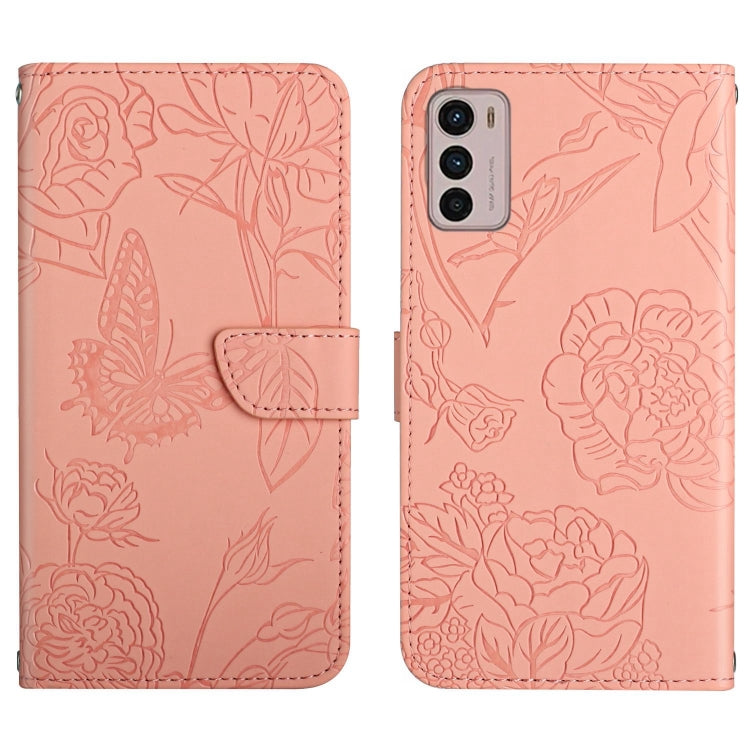 Skin Feel Butterfly Peony Embossed Leather Phone Case