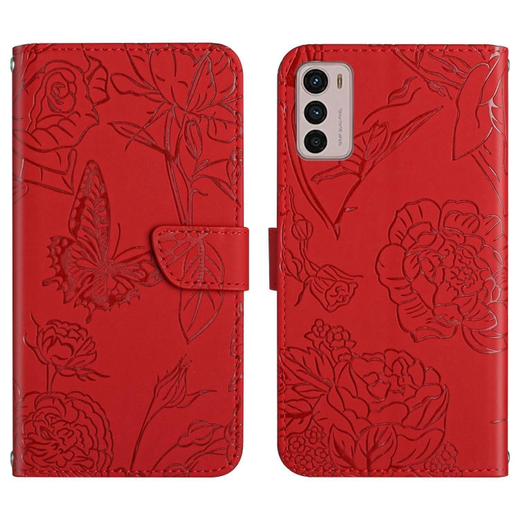 Skin Feel Butterfly Peony Embossed Leather Phone Case