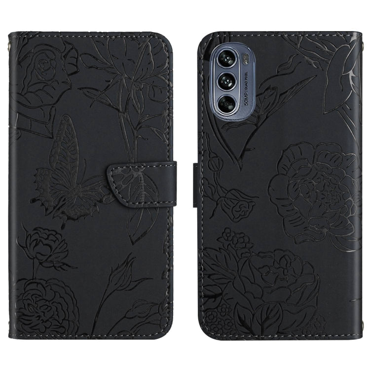 Skin Feel Butterfly Peony Embossed Leather Phone Case