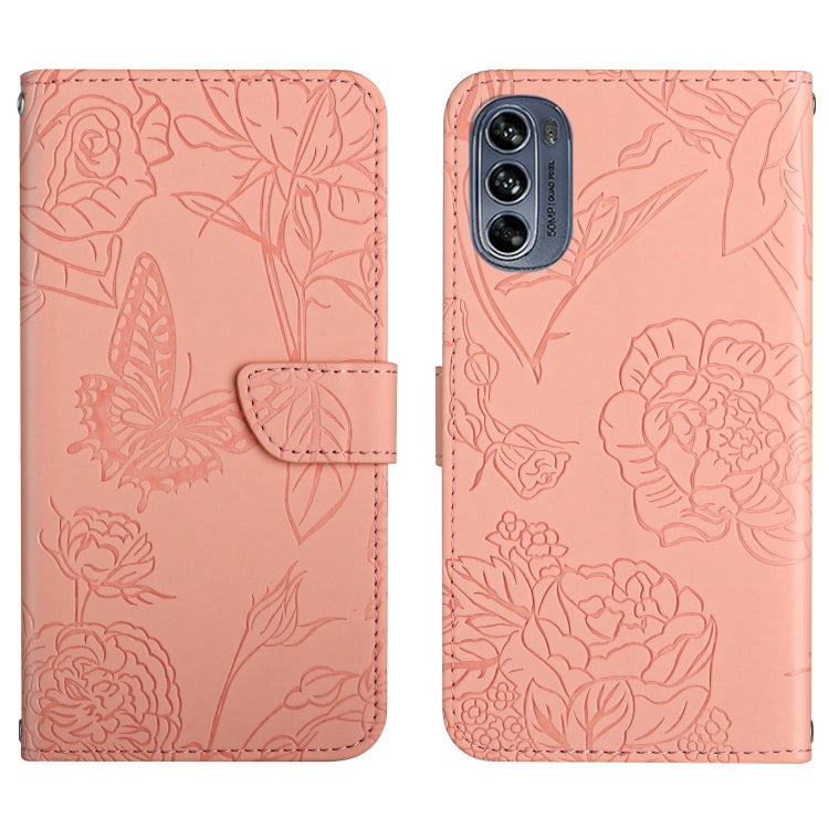 Skin Feel Butterfly Peony Embossed Leather Phone Case