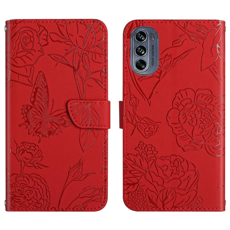 Skin Feel Butterfly Peony Embossed Leather Phone Case