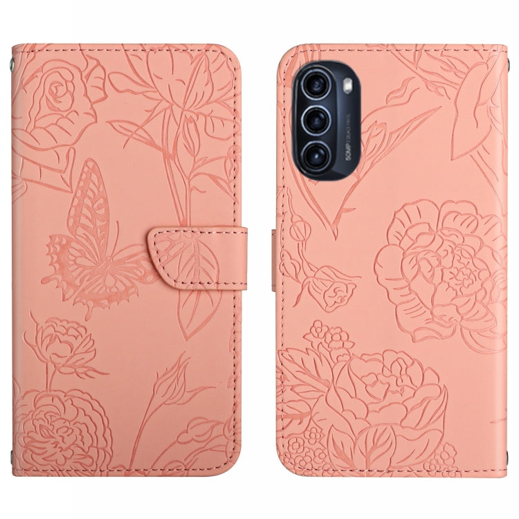 Skin Feel Butterfly Peony Embossed Leather Phone Case