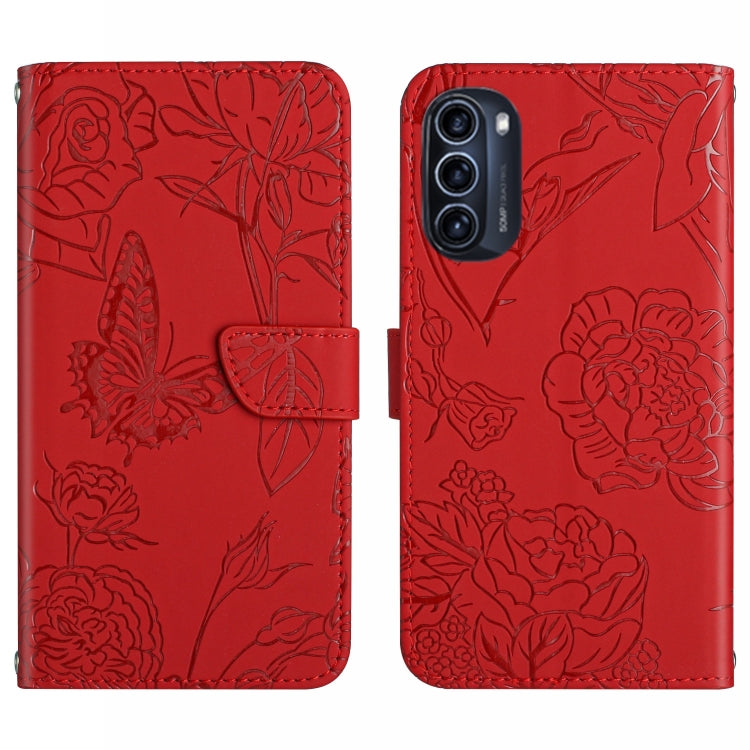 Skin Feel Butterfly Peony Embossed Leather Phone Case