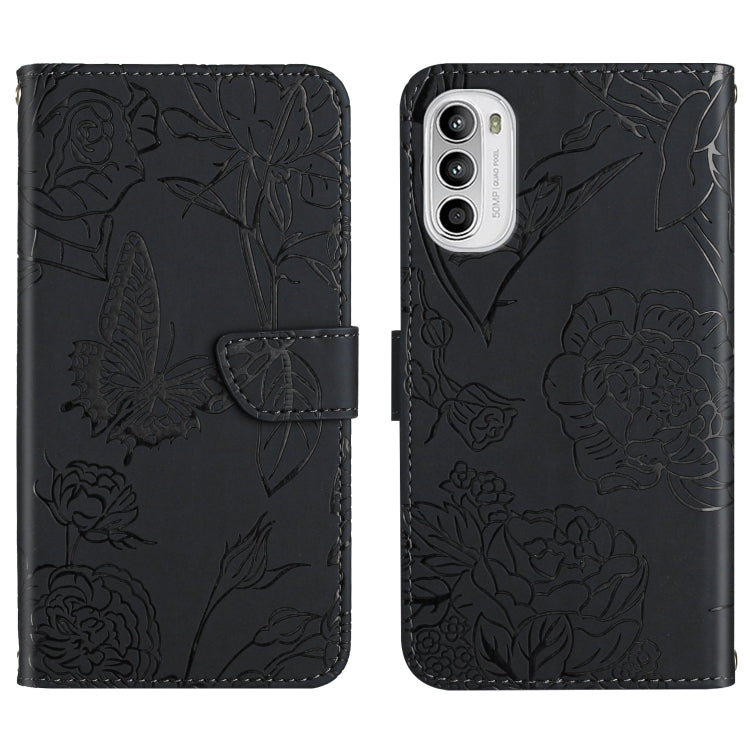 Skin Feel Butterfly Peony Embossed Leather Phone Case