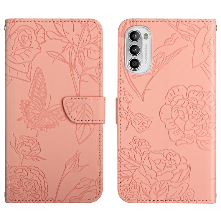 Skin Feel Butterfly Peony Embossed Leather Phone Case
