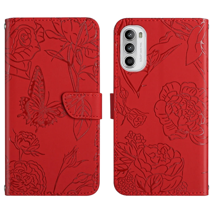 Skin Feel Butterfly Peony Embossed Leather Phone Case