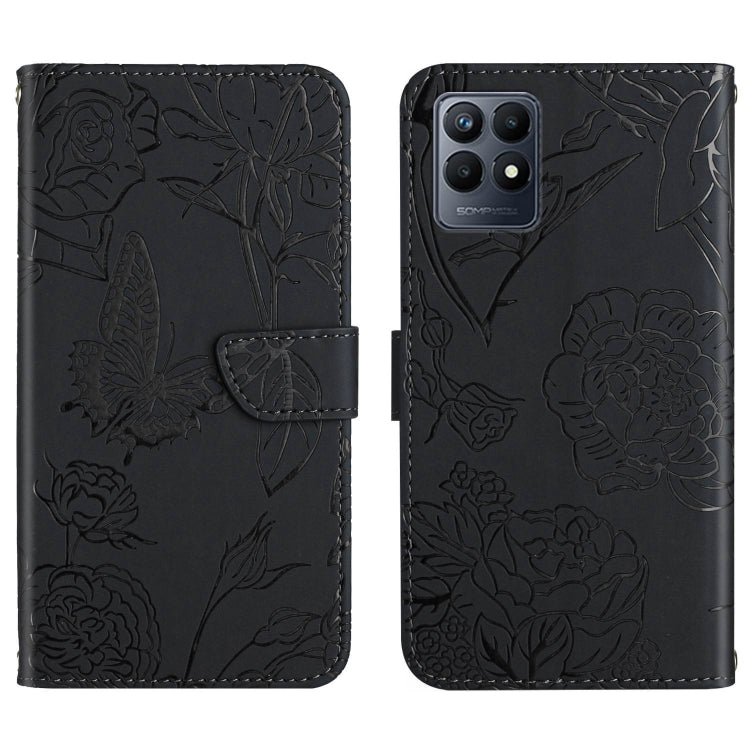 Skin Feel Butterfly Peony Embossed Leather Phone Case