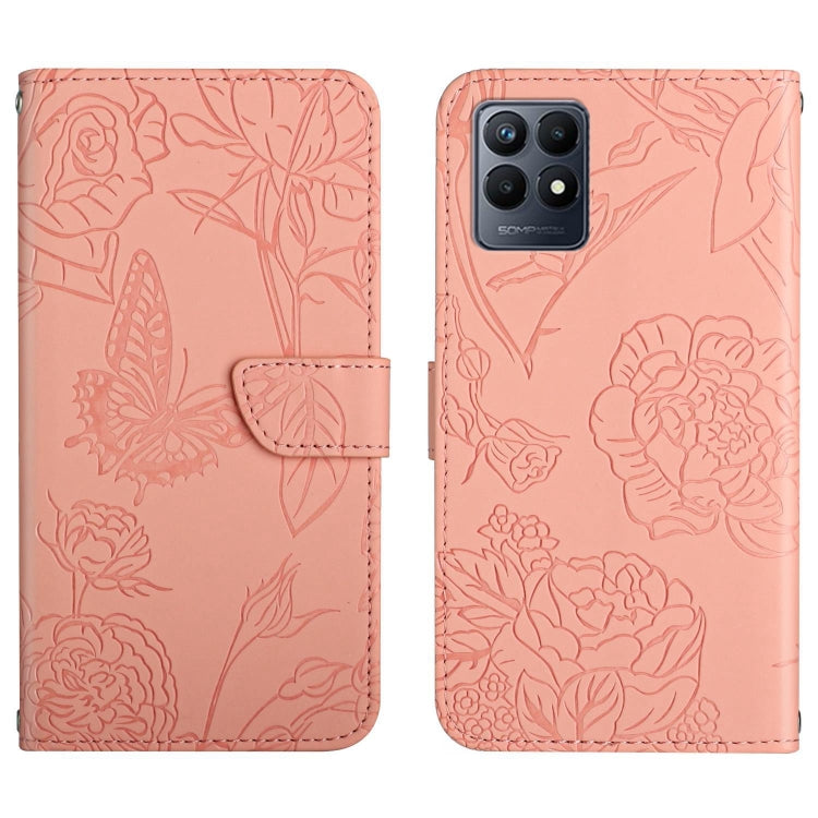 Skin Feel Butterfly Peony Embossed Leather Phone Case