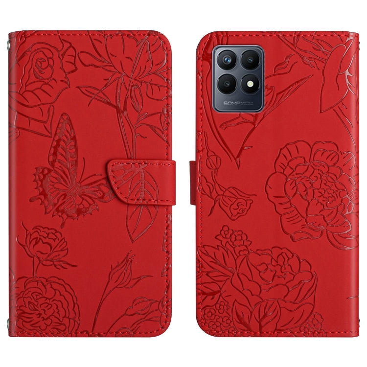 Skin Feel Butterfly Peony Embossed Leather Phone Case