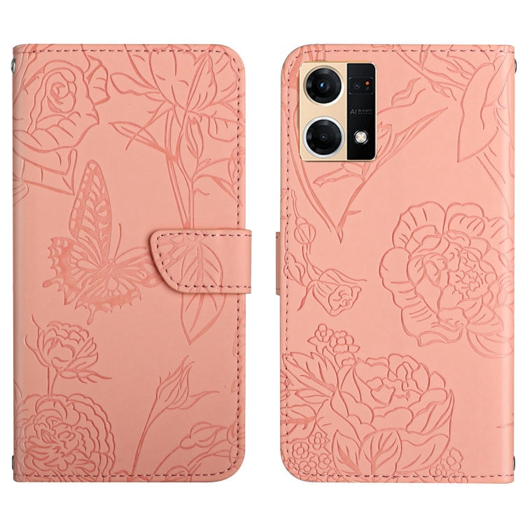 Skin Feel Butterfly Peony Embossed Leather Phone Case