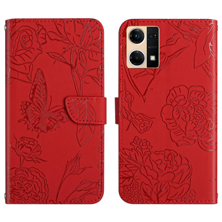 Skin Feel Butterfly Peony Embossed Leather Phone Case