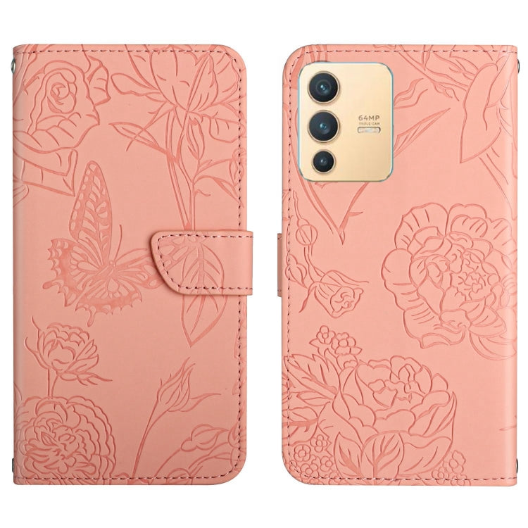 Skin Feel Butterfly Peony Embossed Leather Phone Case