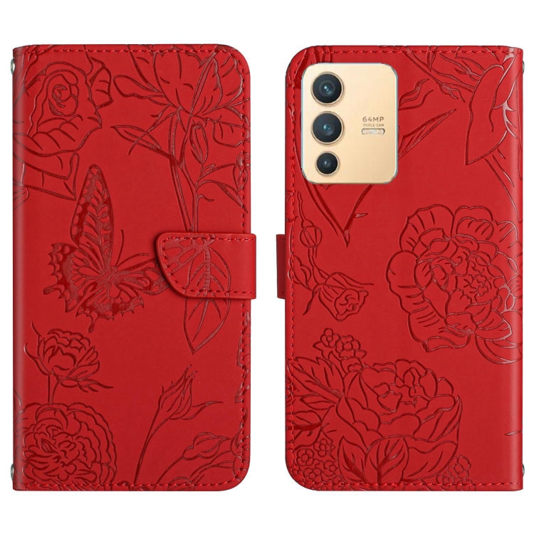 Skin Feel Butterfly Peony Embossed Leather Phone Case