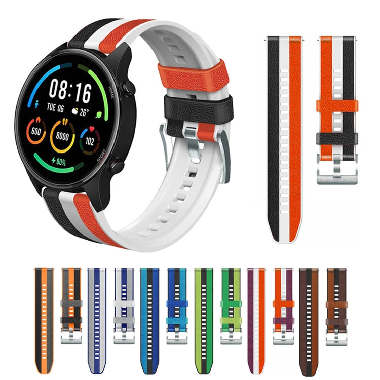 22mm Silicone + Leather Tri-color Watch Band
