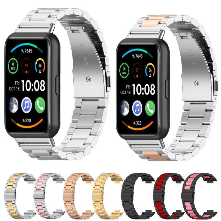 For Huawei Watch Fit 2 Three-bead Metal Stainless Steel Watch Band