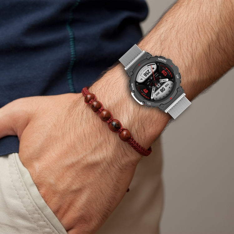 For Huami Amazfit T-Rex 2 Snap-fit Stainless Steel Mesh Watch Band