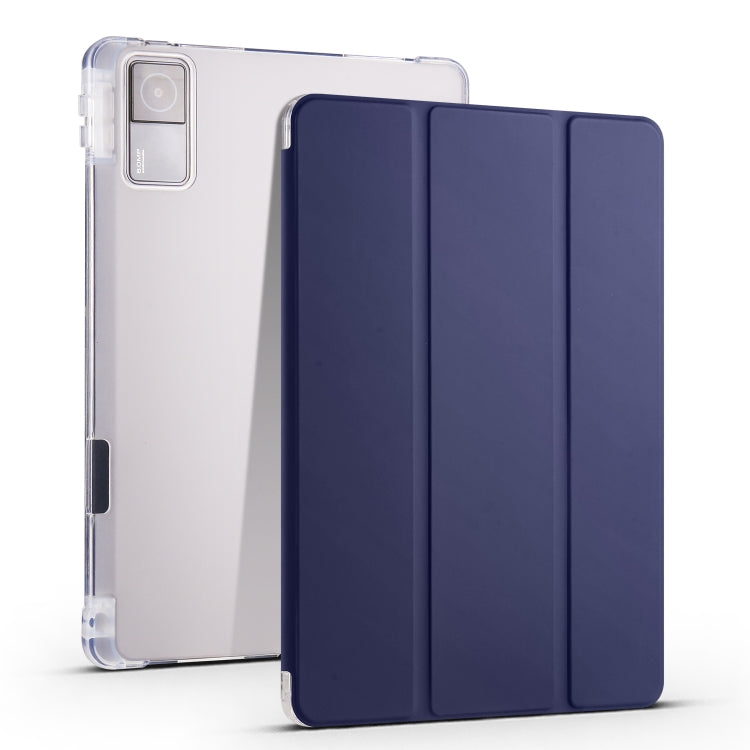 3-folding Transparent TPU Smart Leather Tablet Case with Pen slot