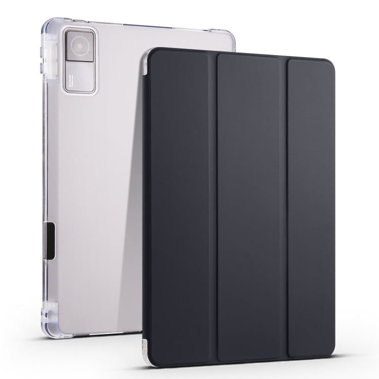 3-folding Transparent TPU Smart Leather Tablet Case with Pen slot