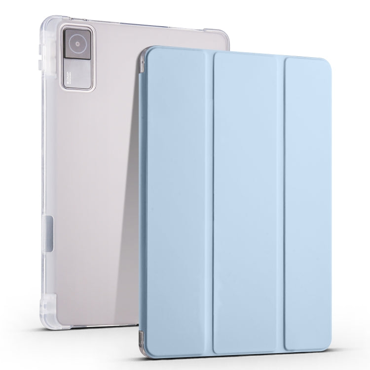 3-folding Transparent TPU Smart Leather Tablet Case with Pen slot