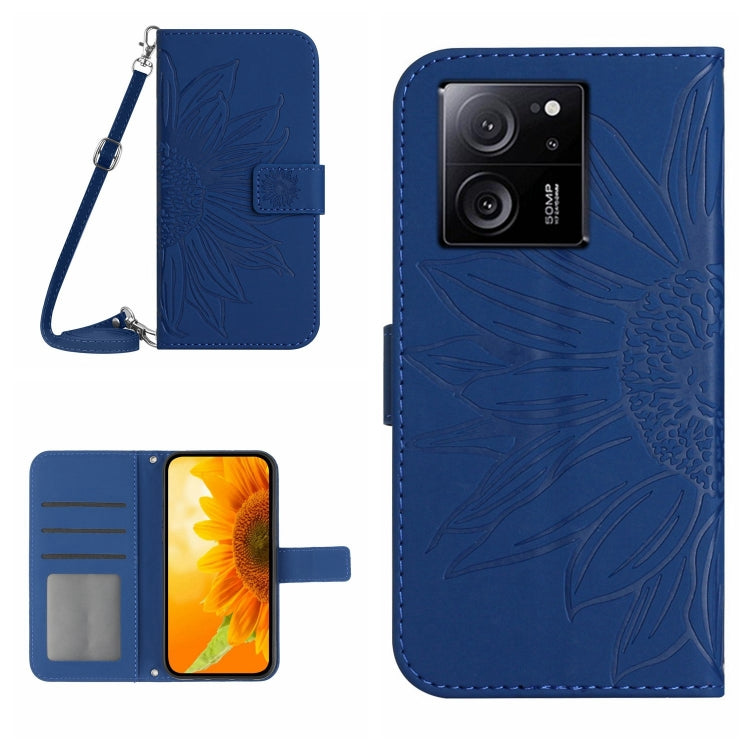 Skin Feel Sun Flower Embossed Flip Leather Phone Case with Lanyard